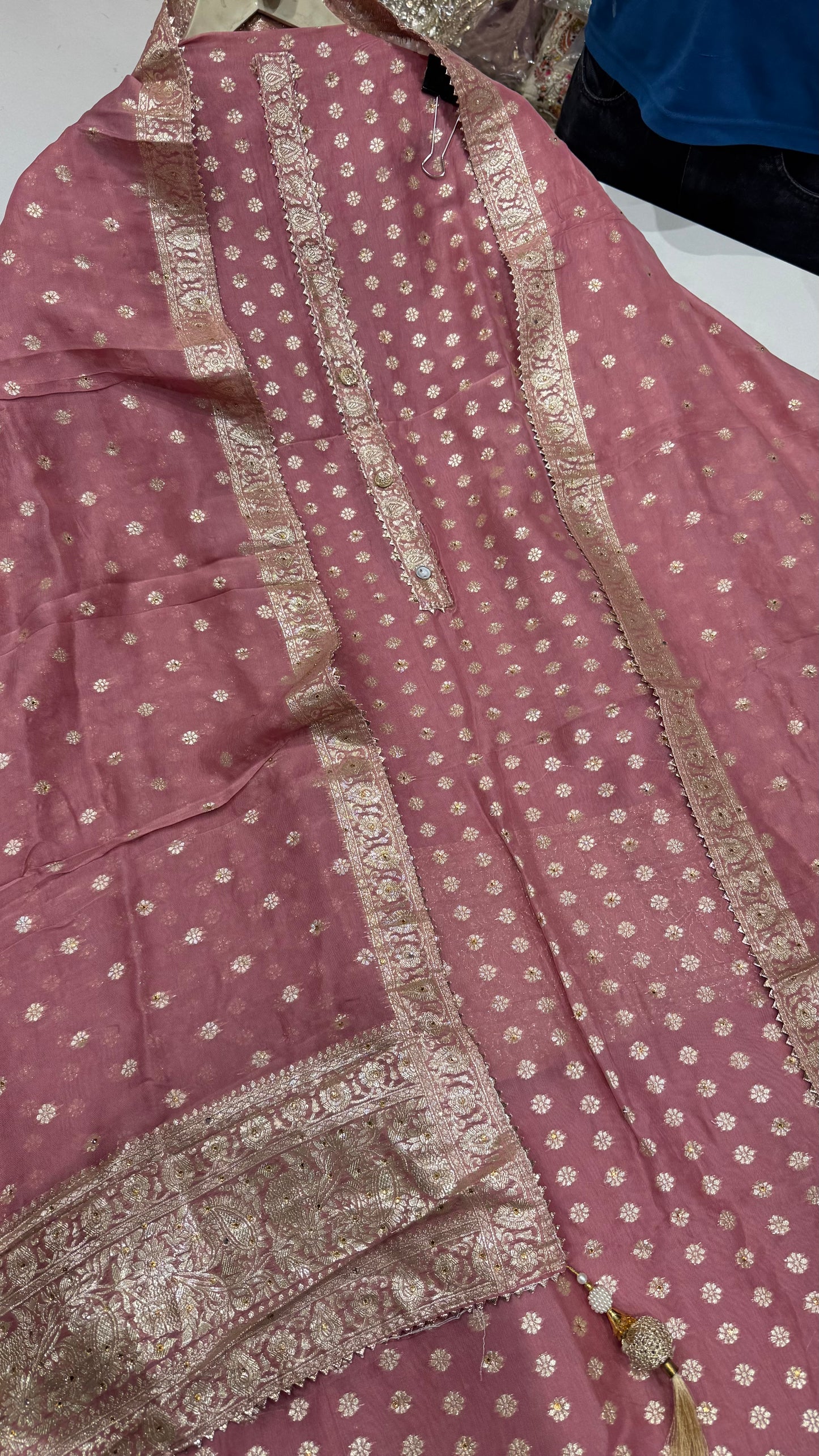 Elegant Hand-Embroidered Unstitched Mysore Georgette Suit Set