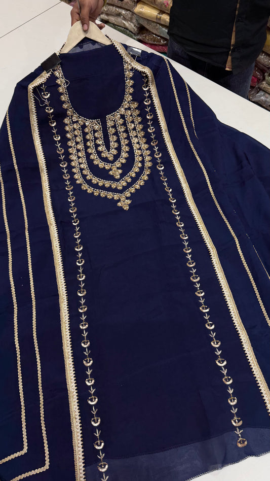 Elegant Pure Opada Silk Unstitched Suit with Zardozi Handwork & Organza Dupatta