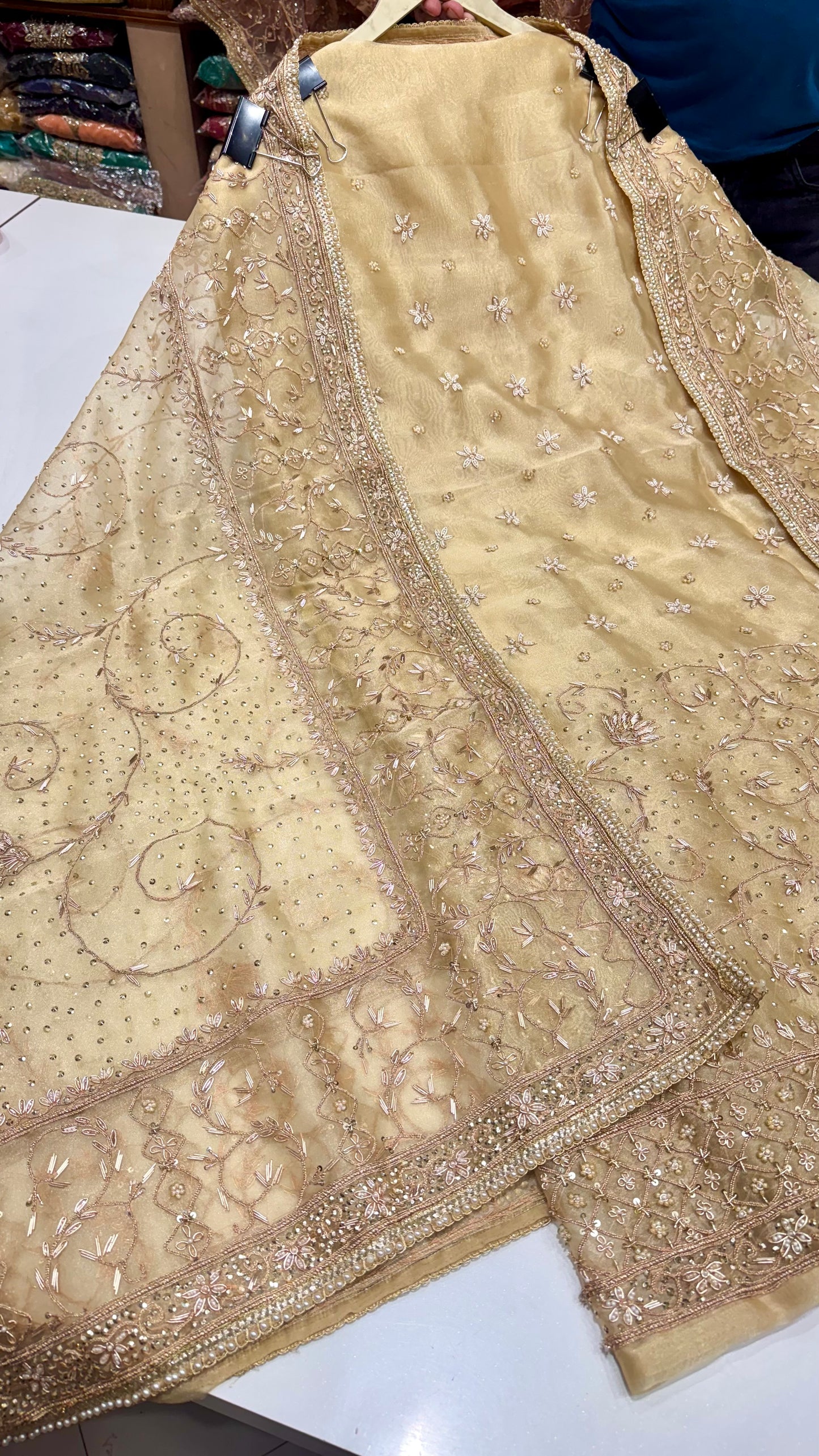 Royal Farukhabadi Hand-Embroidered Unstitched Glass Organza Suit
