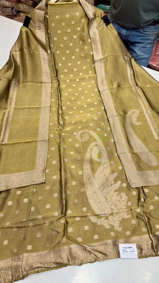 Kanjivaram Silk Unstitched Suit with Opada Silk Bottom