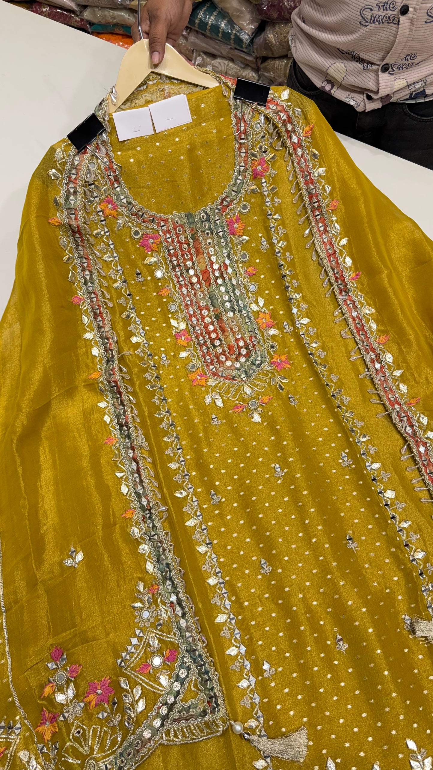 Designer Pure Shimmer Tissue Hand Embroidered Unstitched Suit
