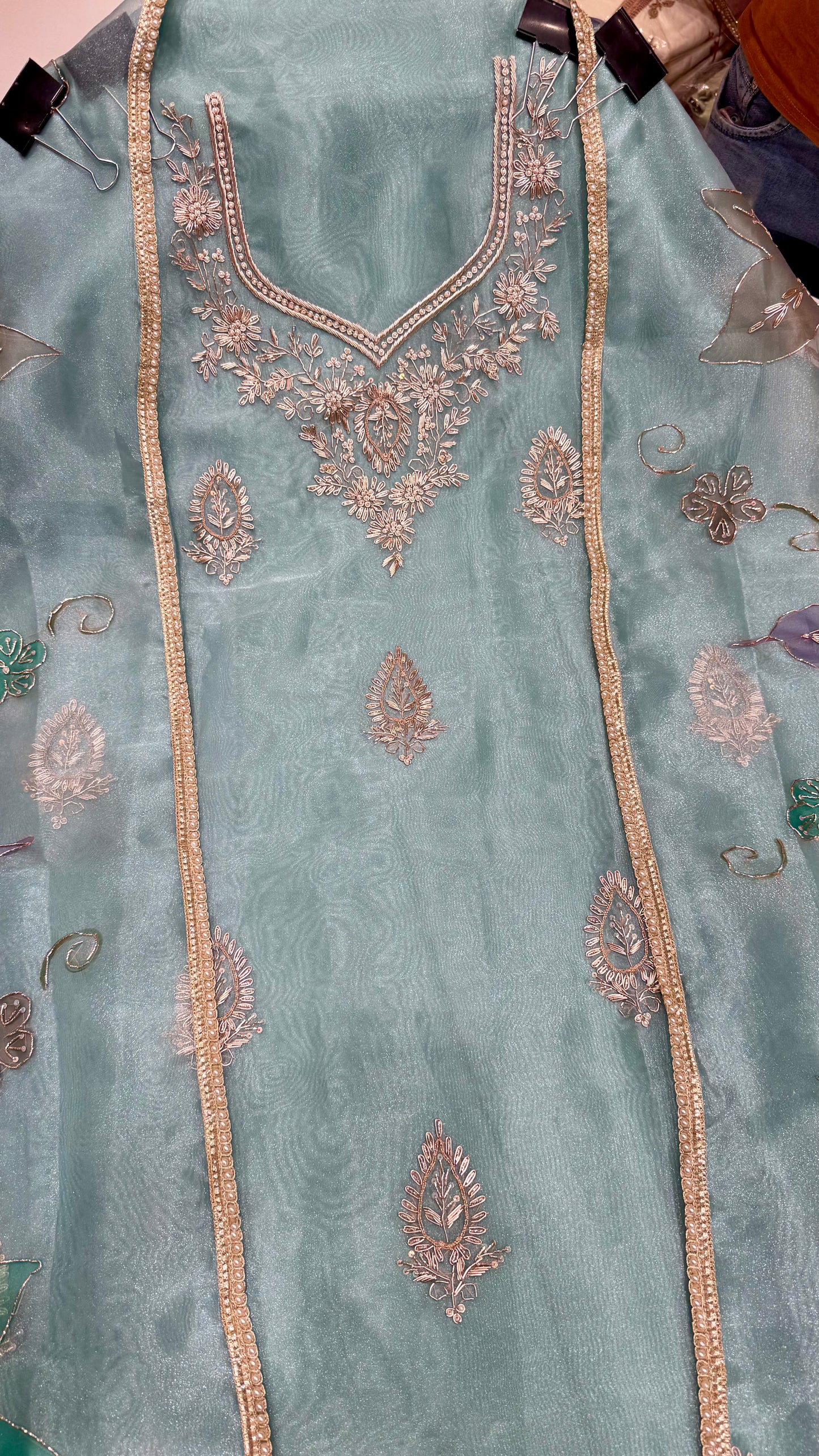 Pastel Elegance Hand Embroidered Unstitched Glass Organza Suit Set