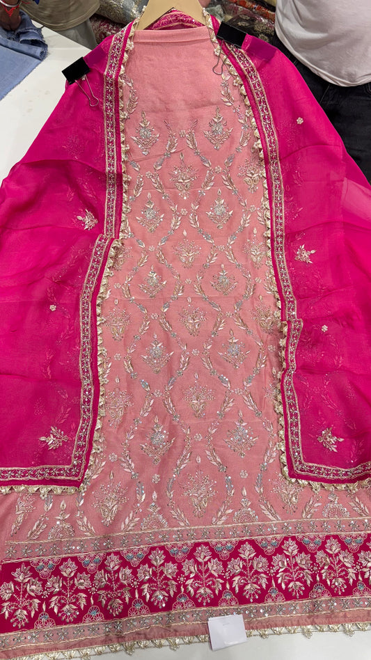 Luxury Pure Tissue & Organza Hand-Embroidered Unstitched Suit