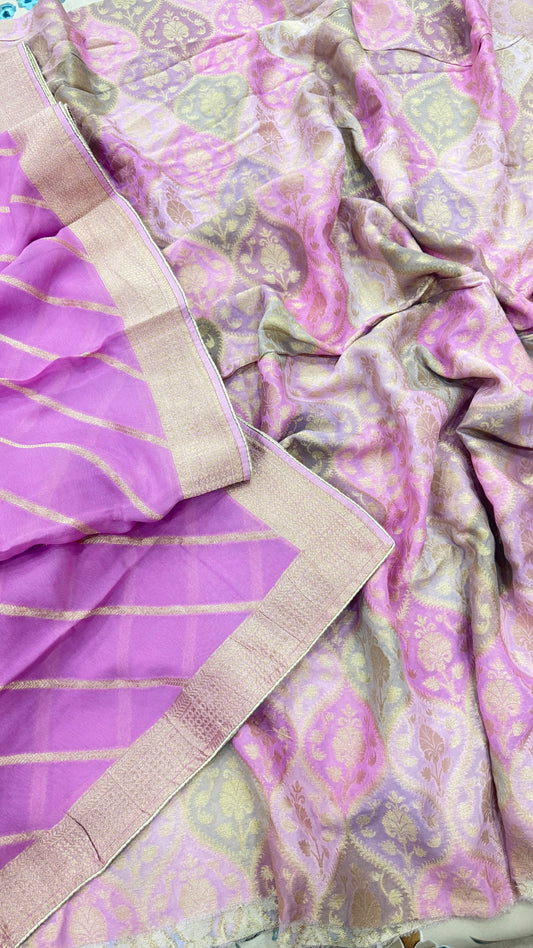 Elegant Handloom Pure Mysore Georgette Unstitched Suit Set