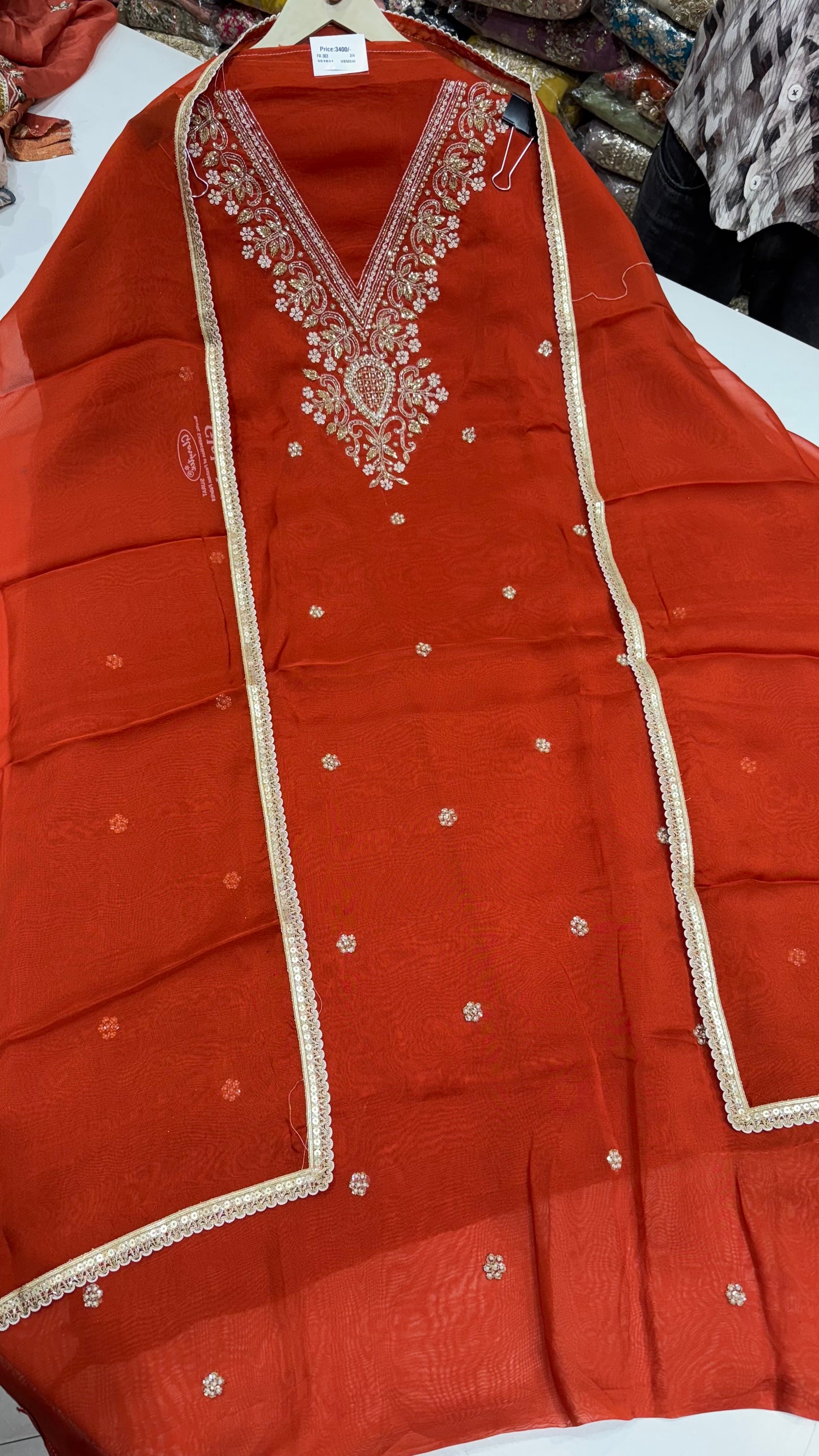 Elegant Pure Organza Hand Embroidered Unstitched Suit