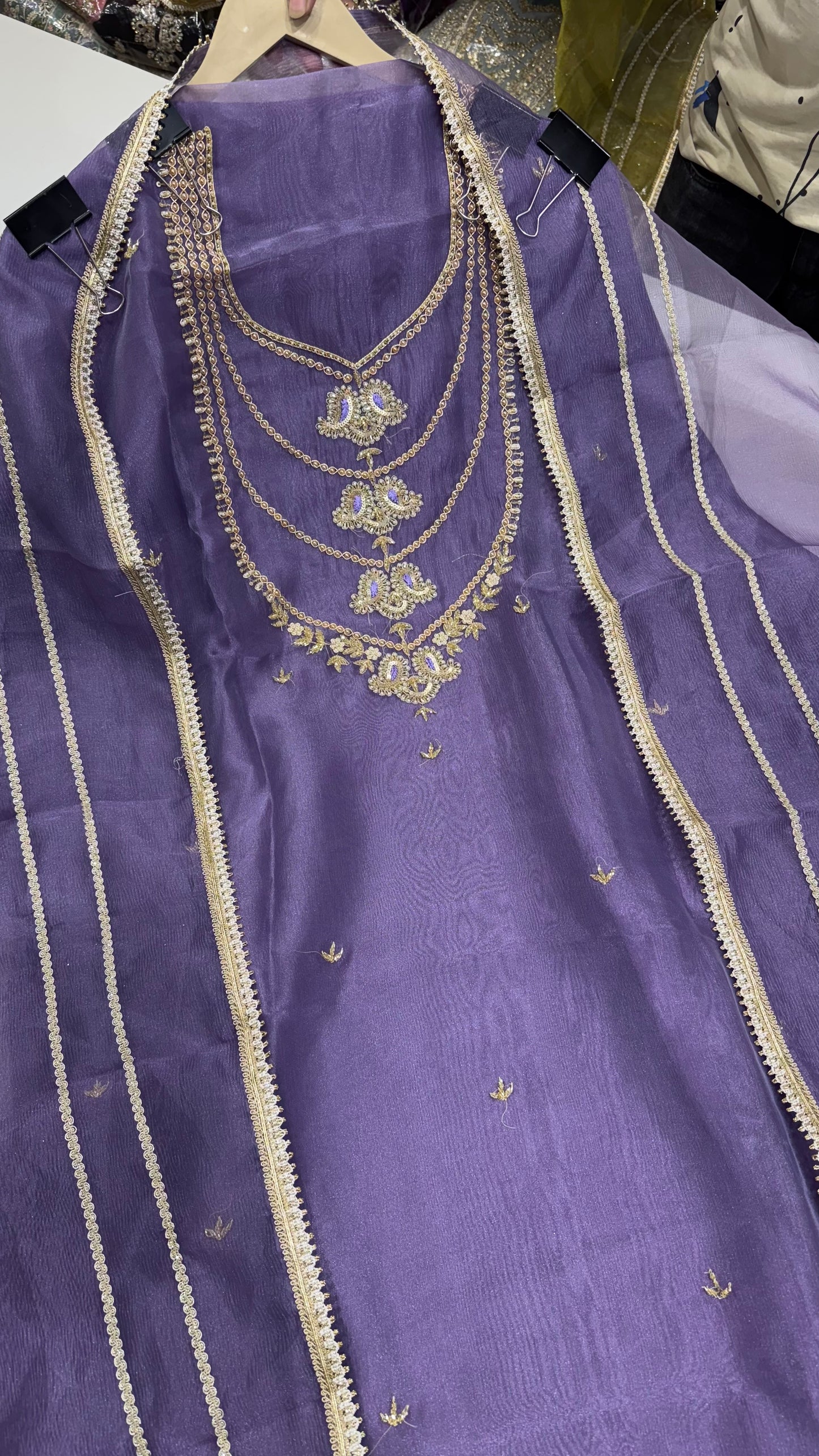 Designer Glass Tissue Hand-Embroidered Unstitched Suit