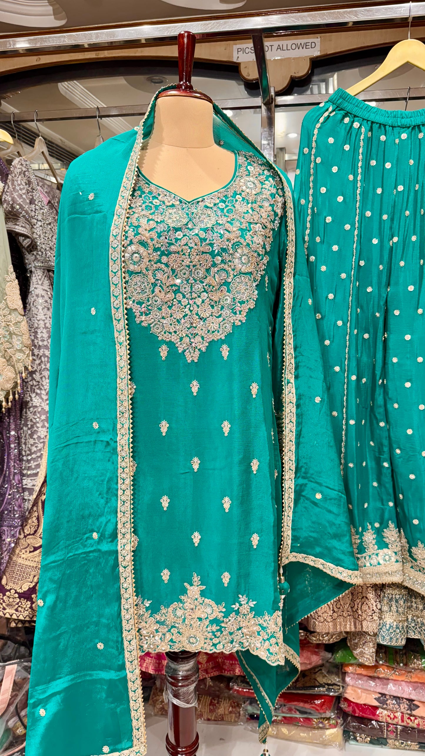 Chinon Crepe Readymade Sharara Suit with Zari & Sequin Embroidery