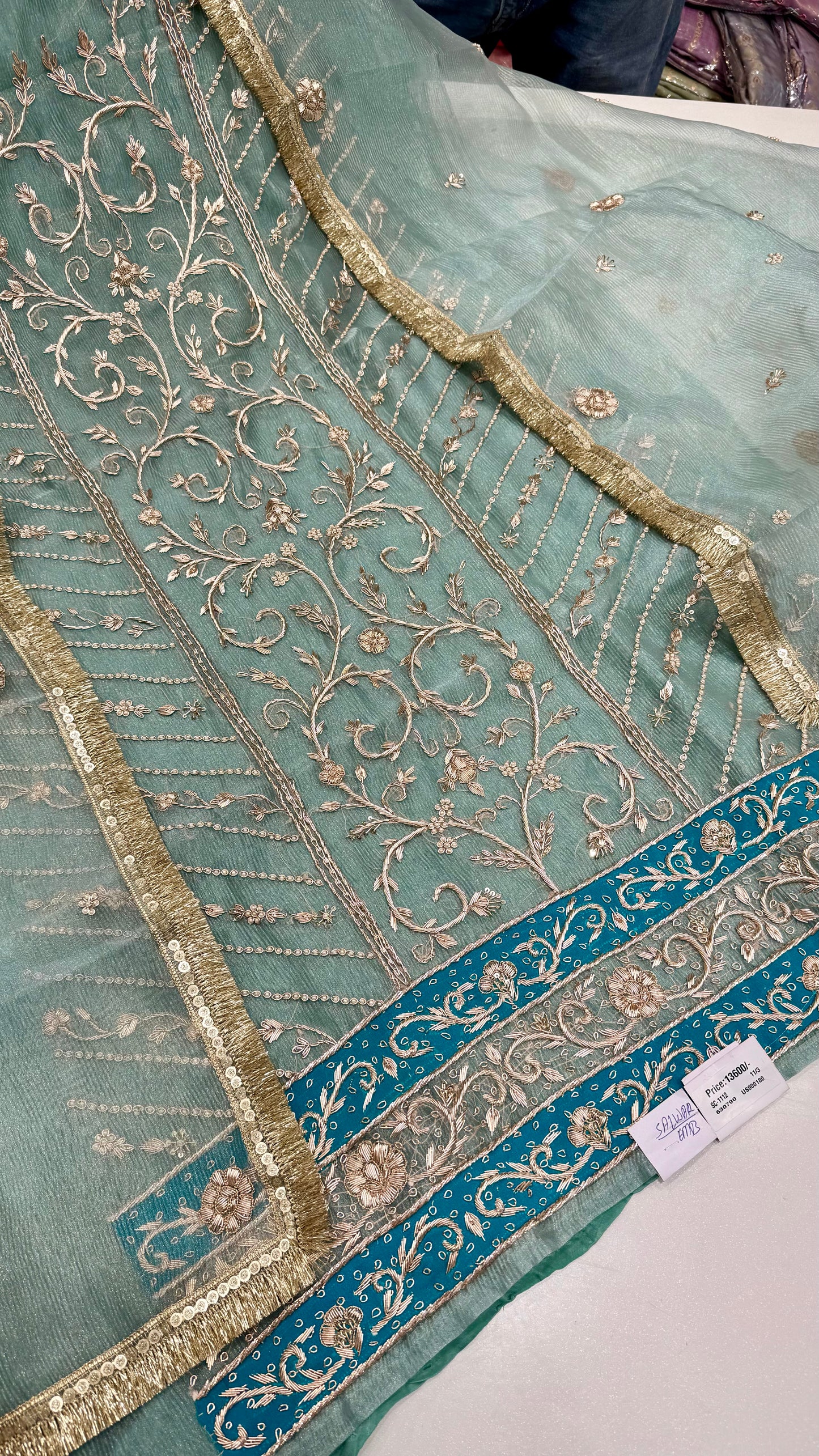 Elegant Hand Embroidered Pure Crush Organza Unstitched Suit
