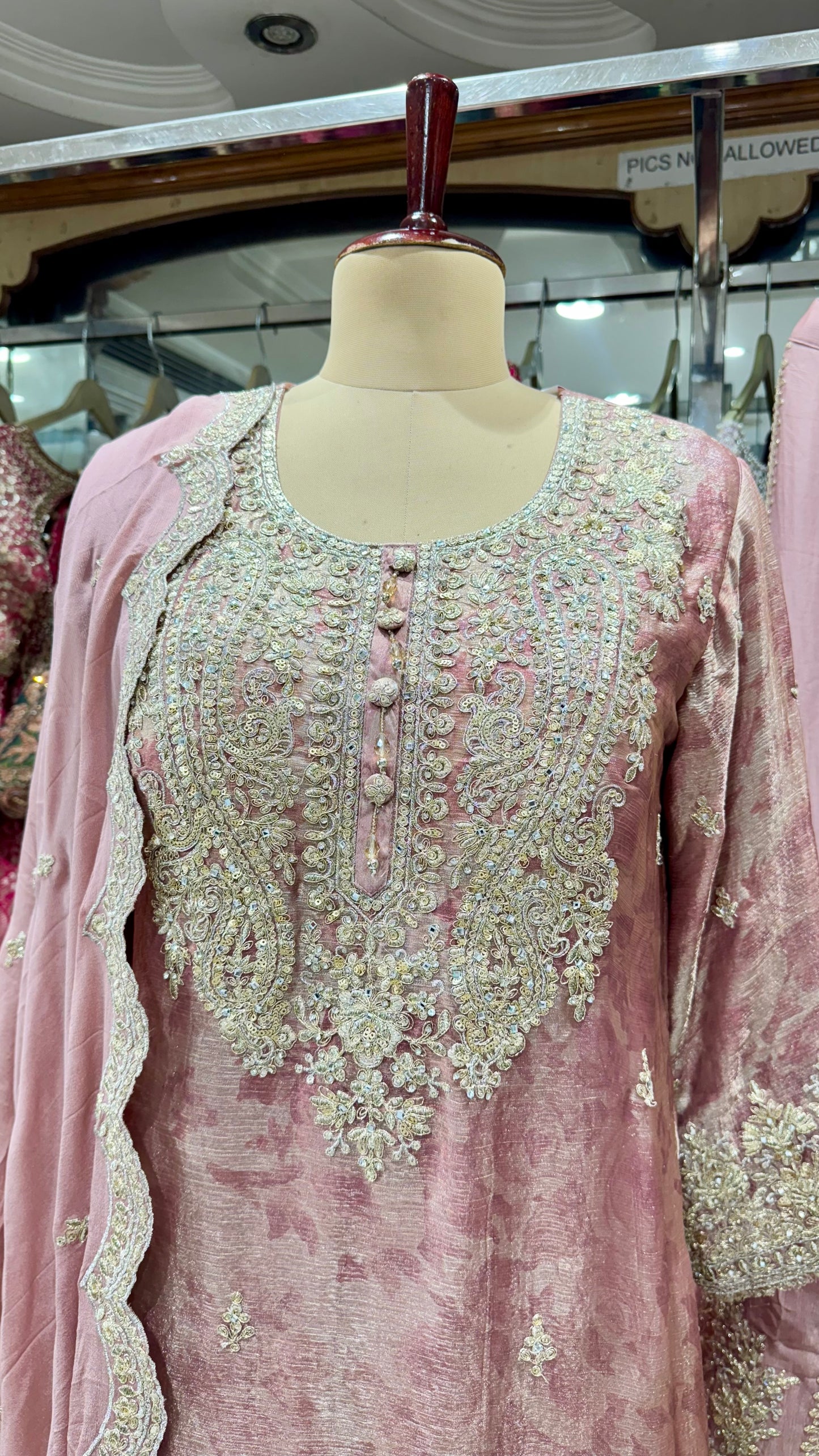 Elegant Pure Glass Organza Zari & Sequin Embroidered Readymade Sharara Suit – Free Size (Up to 44” Bust)