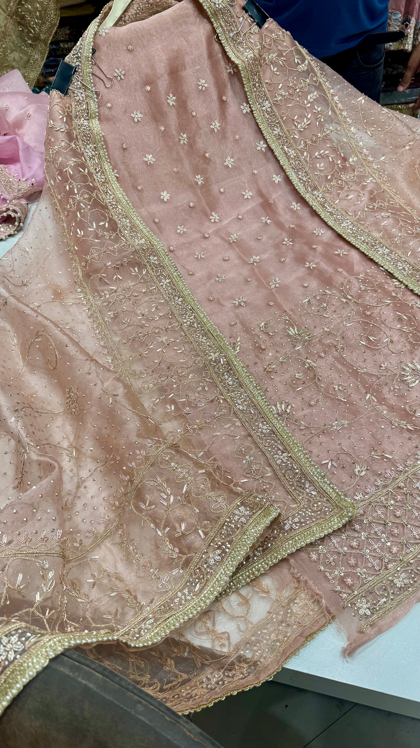 Royal Farukhabadi Hand-Embroidered Unstitched Glass Organza Suit