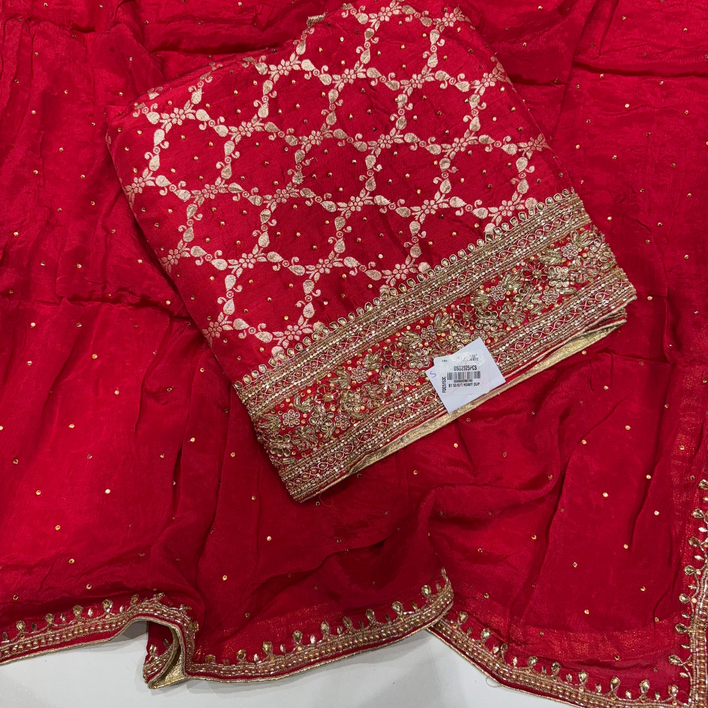 Banarsi Silk Handwork Suit set with Chinon dupatta