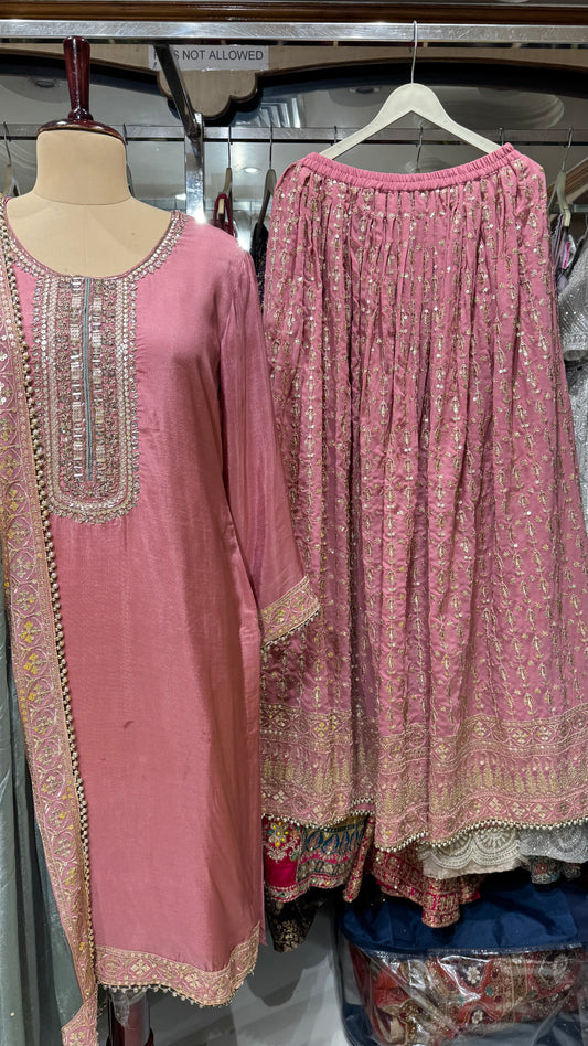 Onion pink silk lehenga suit set