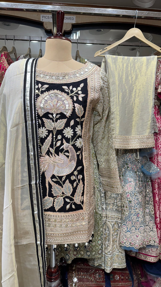 Tissue silk ivory gotta patti pants suit set