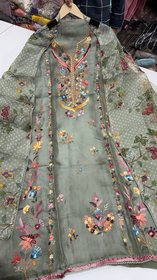 ✨ Gulnaar Luxury Organza Unstitched Suit Set