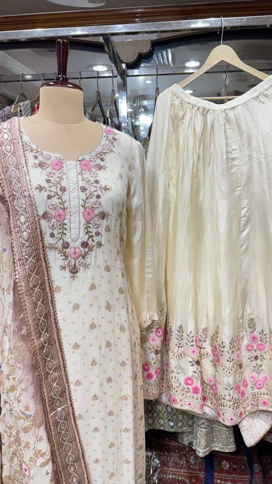 Pearl white lehenga suit set