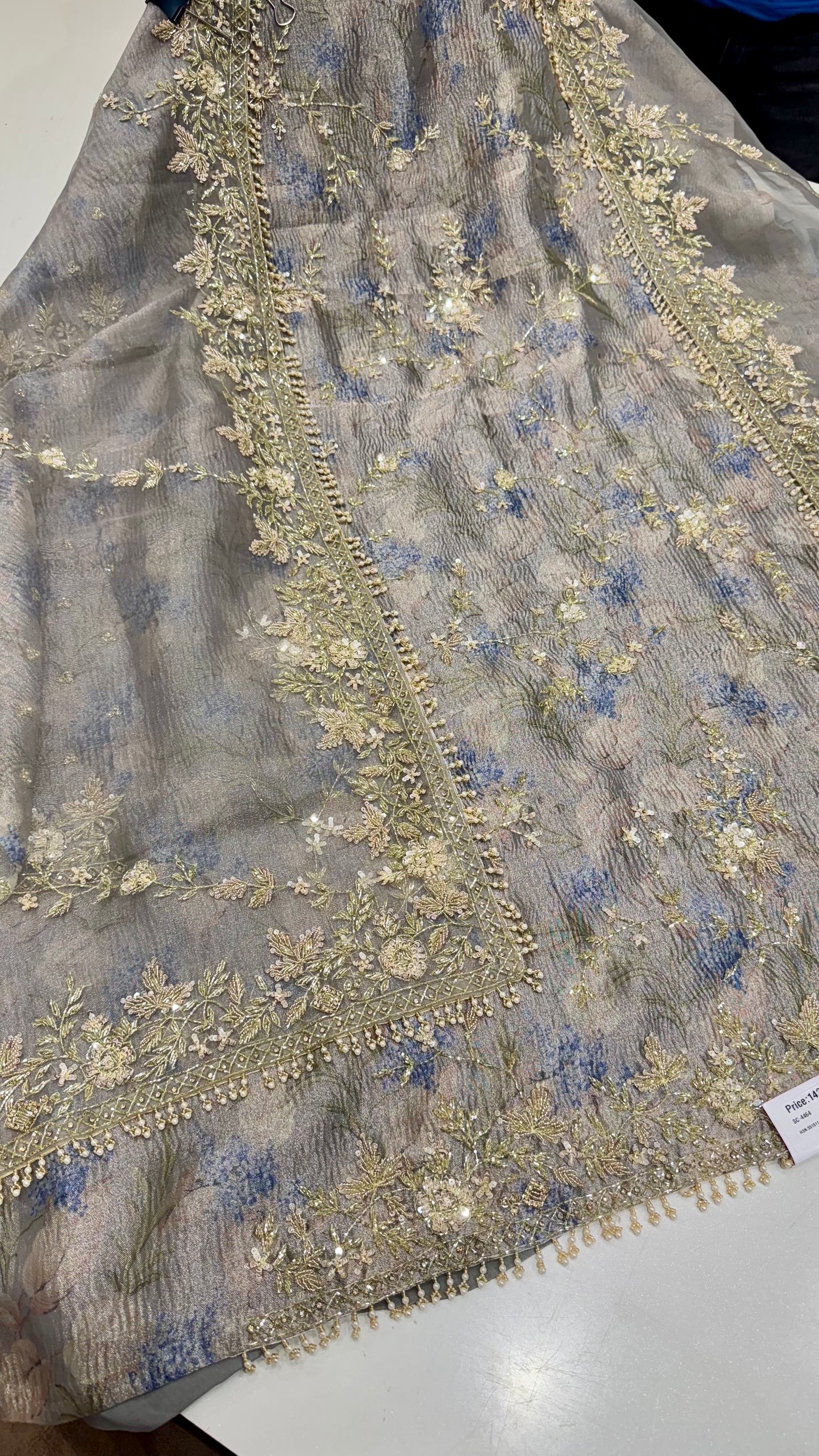 Pure Crush Tissue Unstitched Suit with Zardozi Embroidery