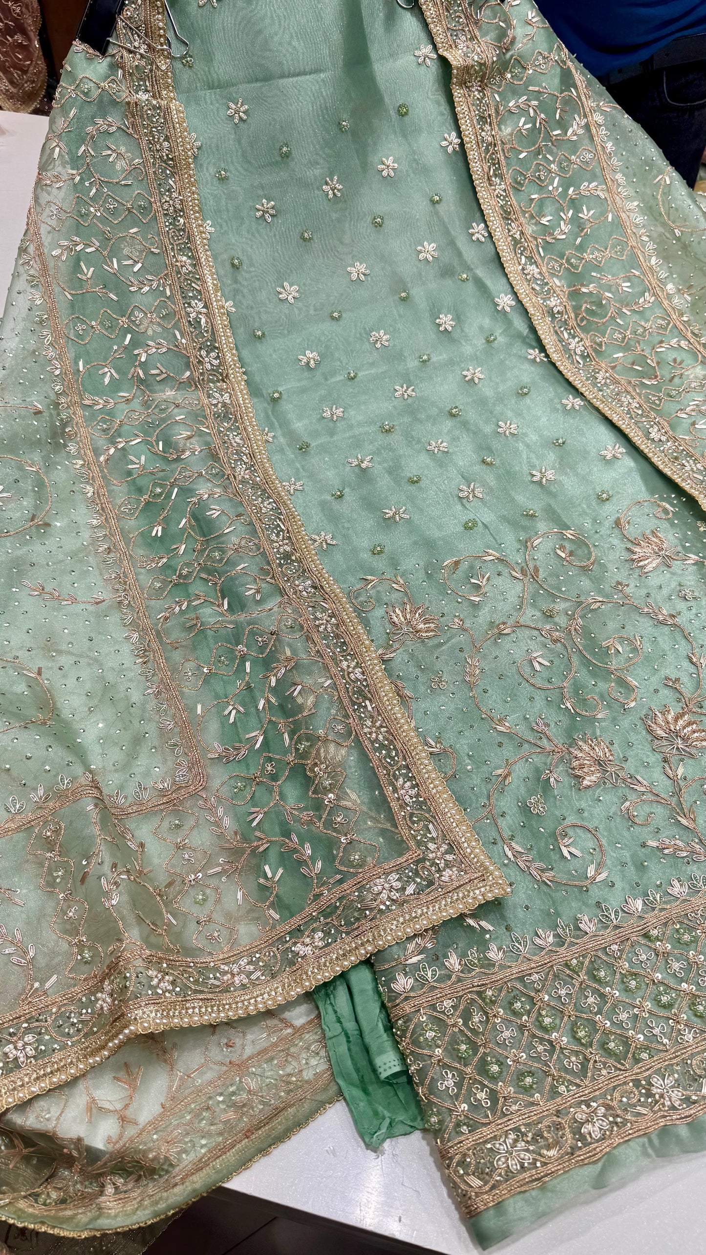 Royal Farukhabadi Hand-Embroidered Unstitched Glass Organza Suit