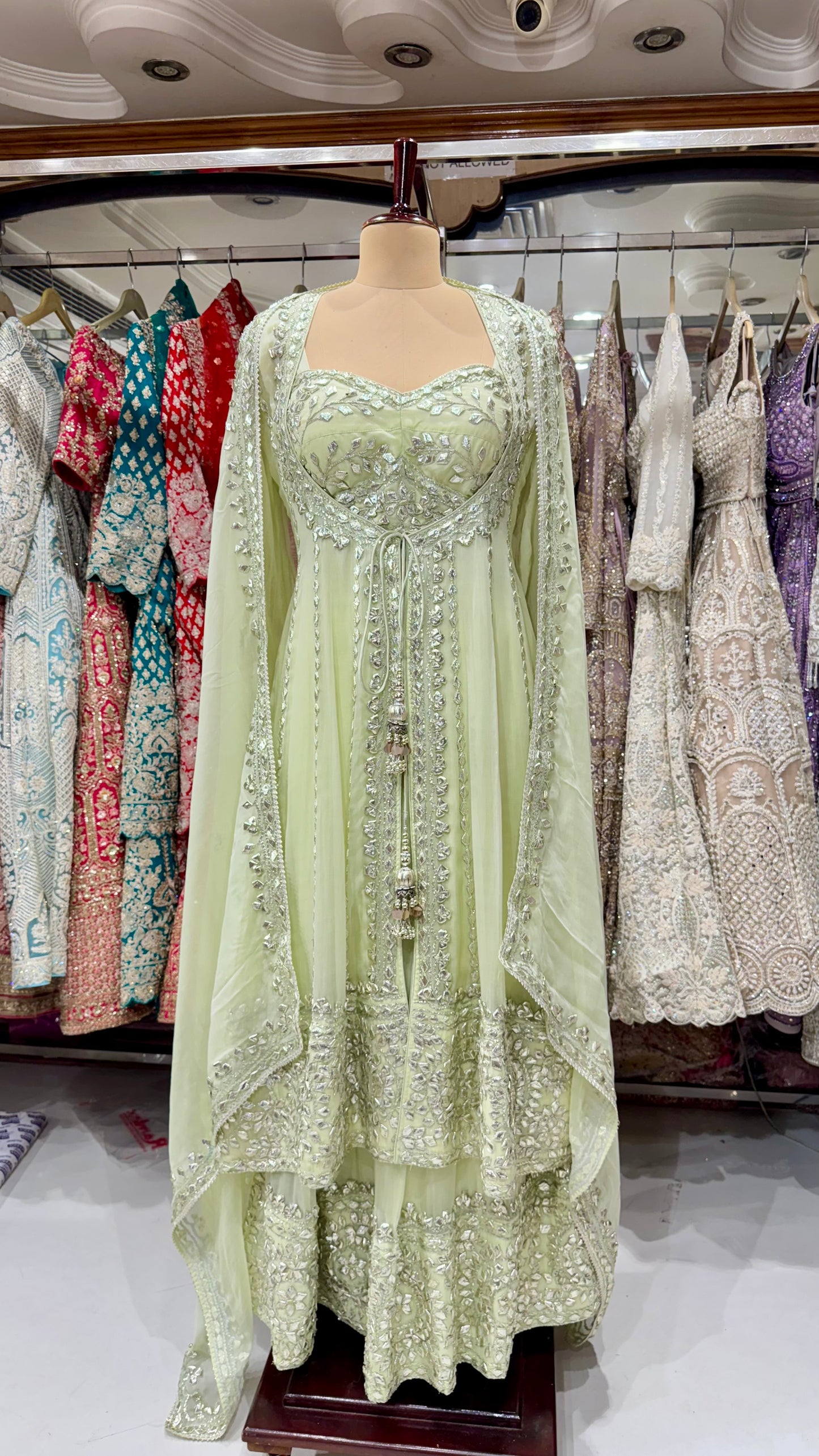 Designer Indo-Western Readymade Lehenga with Choli & Anarkali Cape – Free Size (Up to 44” Bust)