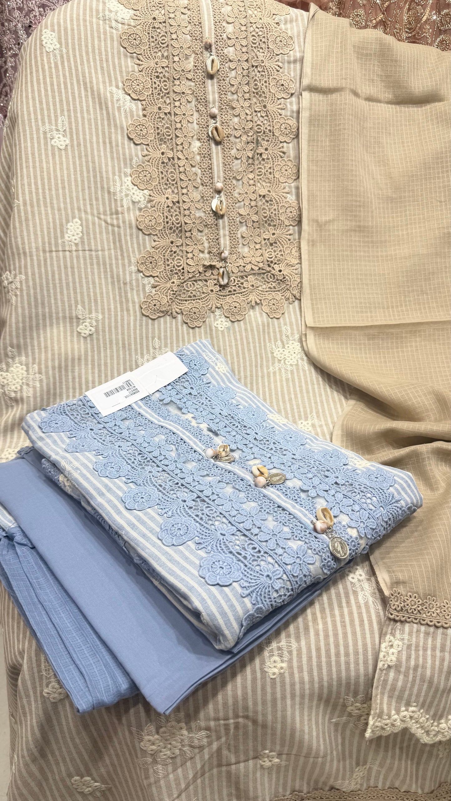 Elegant Pure South Cotton Unstitched Suit with Crochet Lace Work & Soft Kota Dupatta