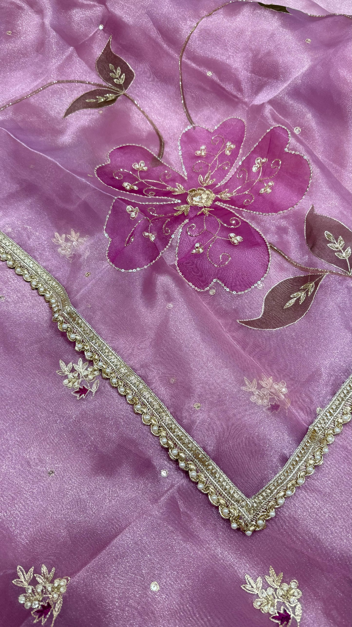 Elegant Zardozi Embroidered Unstitched Suit in Pure Glass Organza