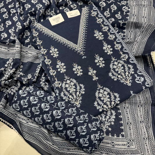 Navy blue Cotton printed suit set