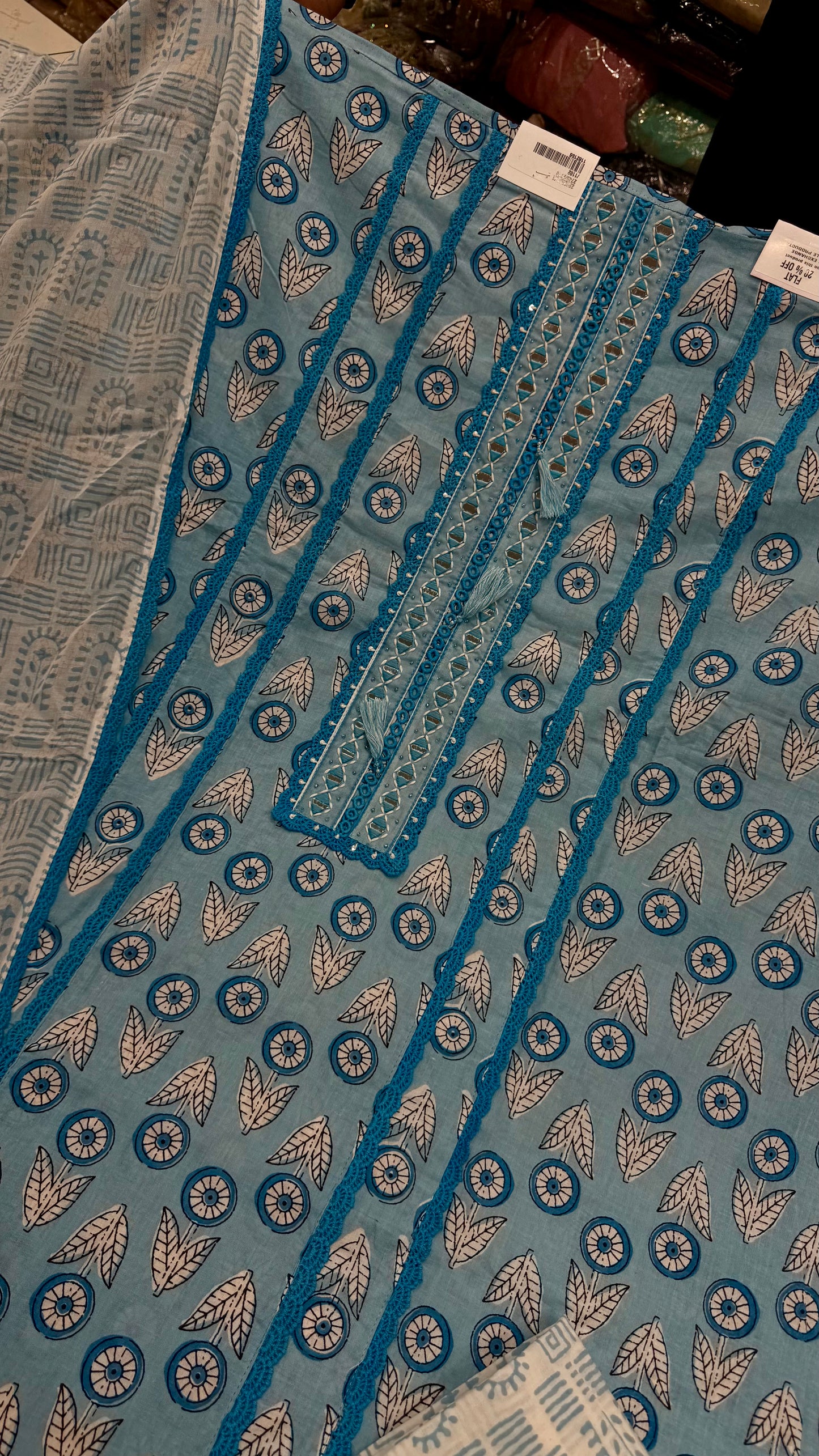 ✨ Sky Blue Printed Cotton Unstitched Suit Set