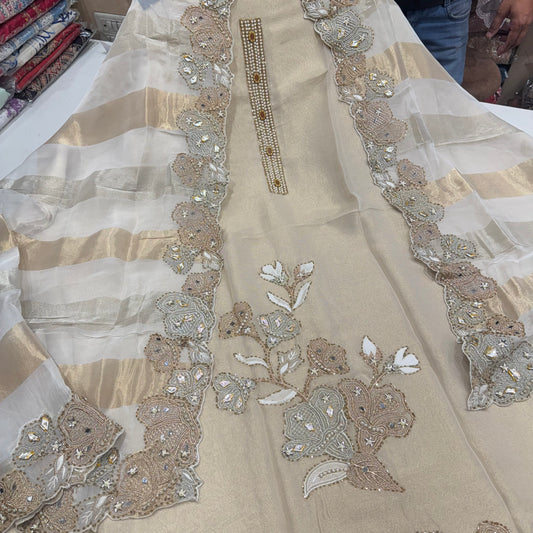 Ivory Unstitched Tissue Suit with Heavy Embroidered Dupatta