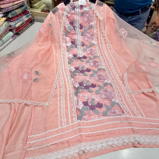 Glamorous Crochet work pakistani suit set