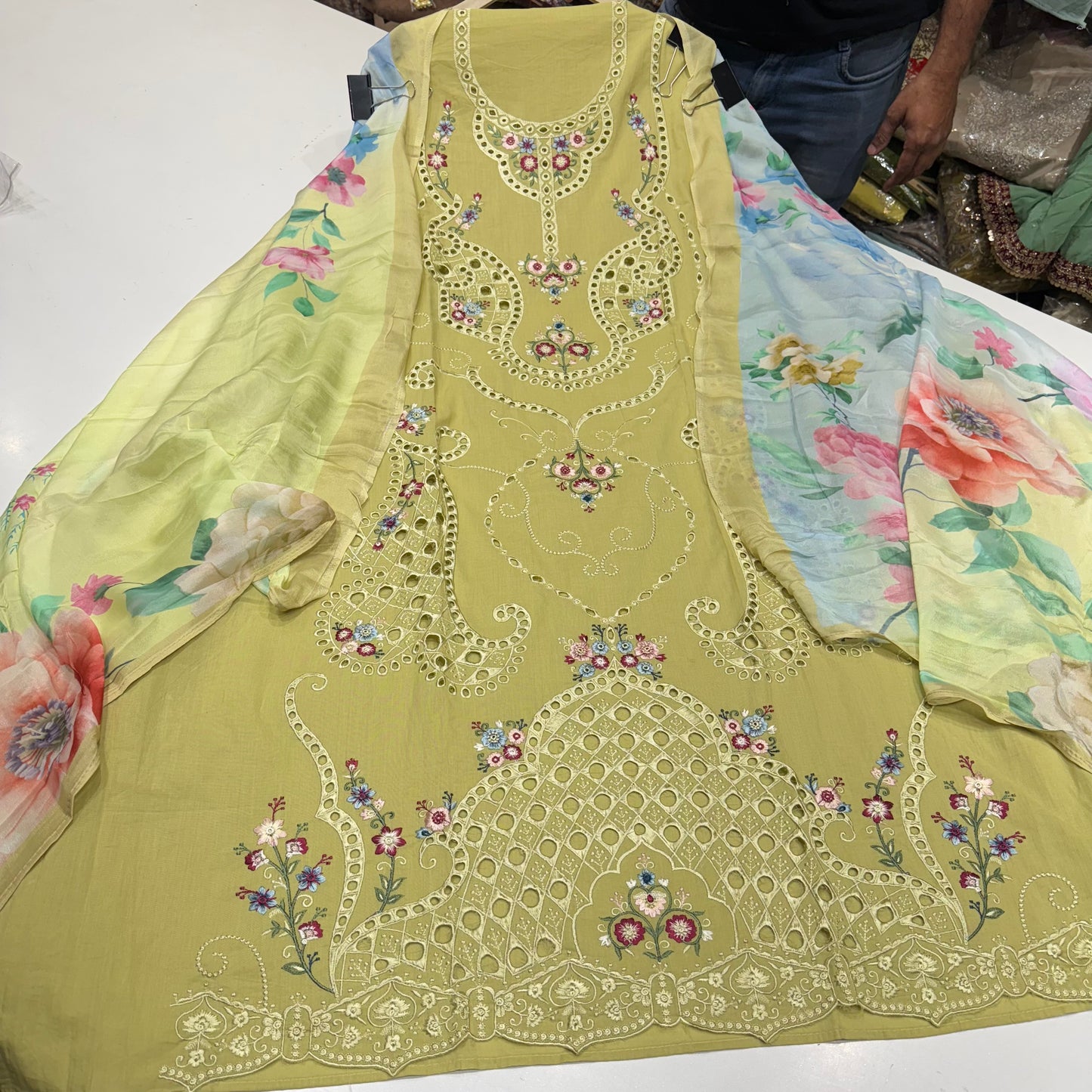 Muslin Pakistani Style thread and crochetwork suit set