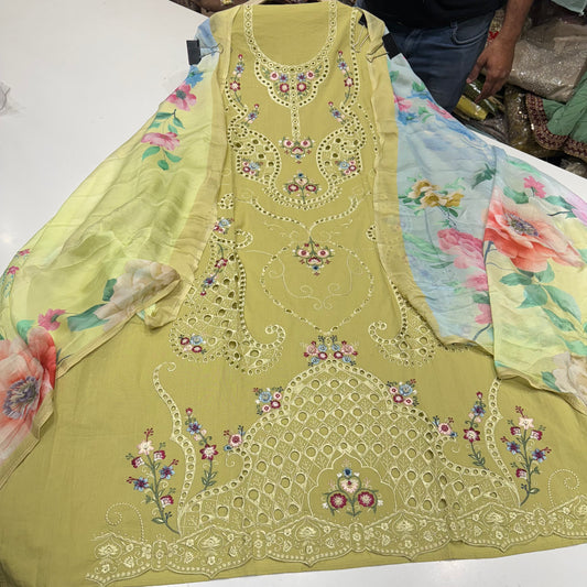 Muslin Pakistani Style thread and crochetwork suit set