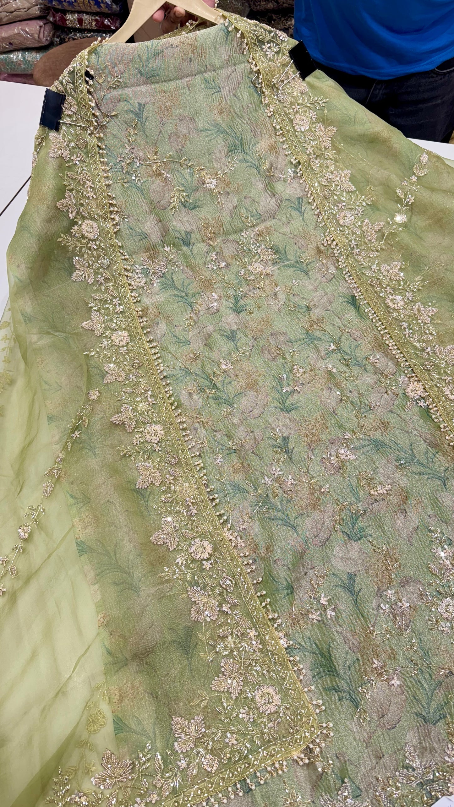 Pure Crush Tissue Unstitched Suit with Zardozi Embroidery
