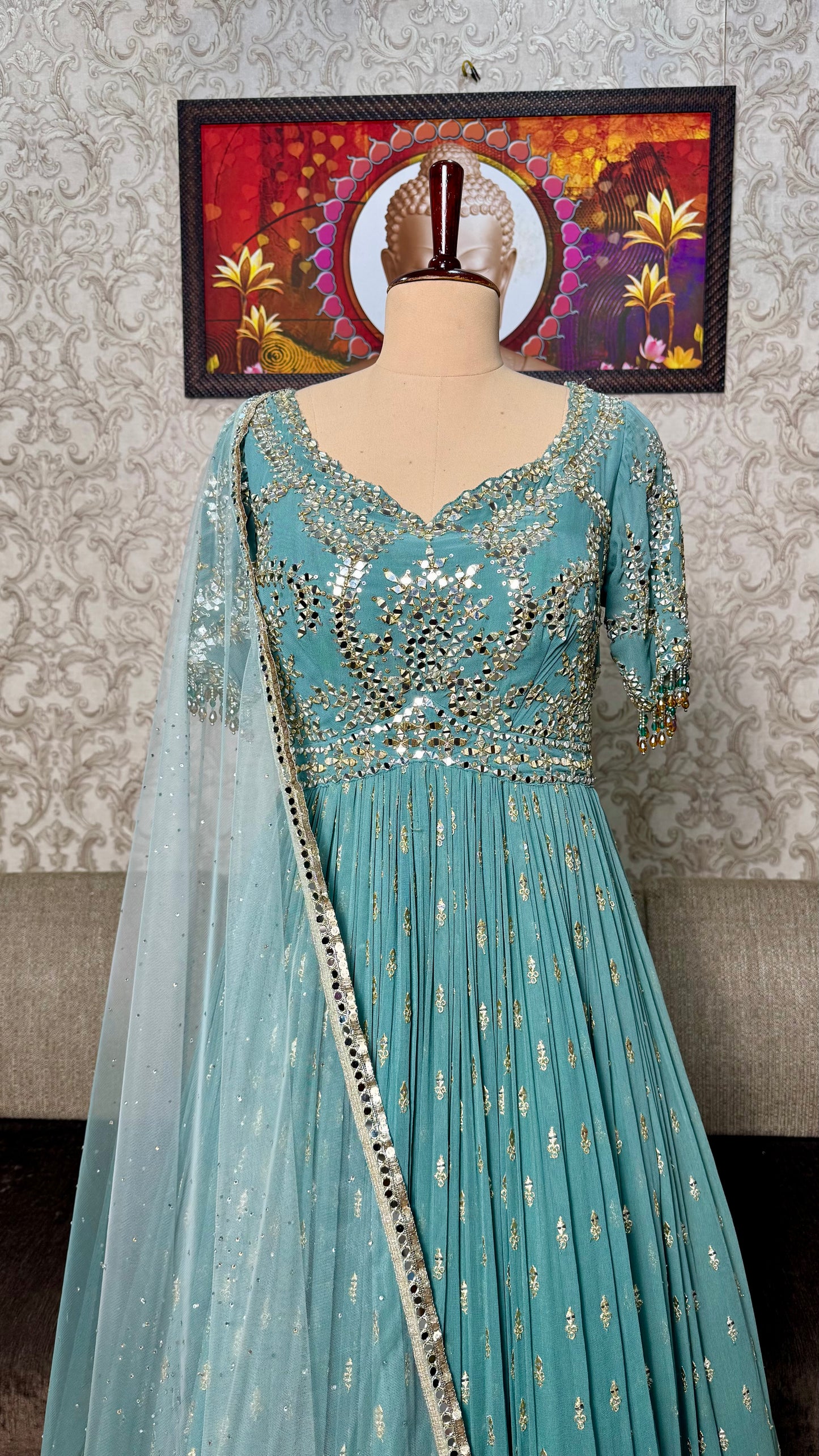 Designer Readymade Pure Georgette Floor-Length Anarkali with Net Dupatta (Free Size up to 44 Bust)