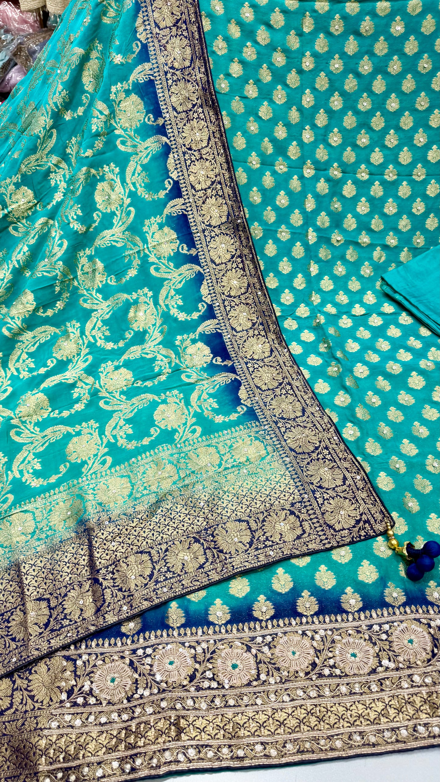 Premium Unstitched Pure Mysore Georgette Embroidered Suit with Designer Mysore Dupatta | Nakshi & Zardozi Handwork | Luxury Wedding Wear