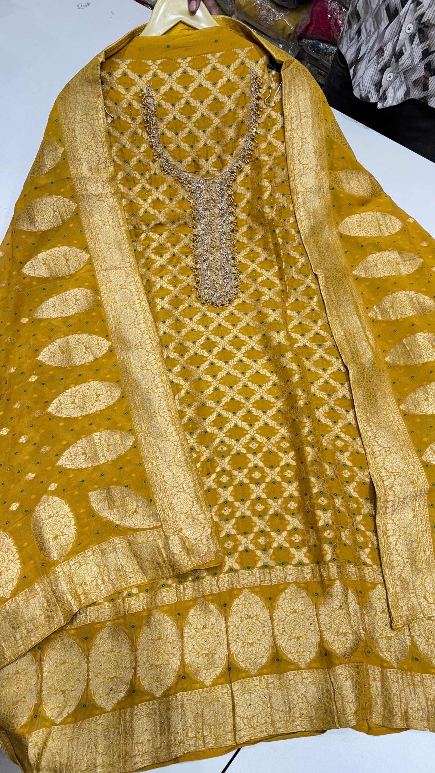 Designer Pure Mysore Georgette Hand Embroidered Unstitched Suit