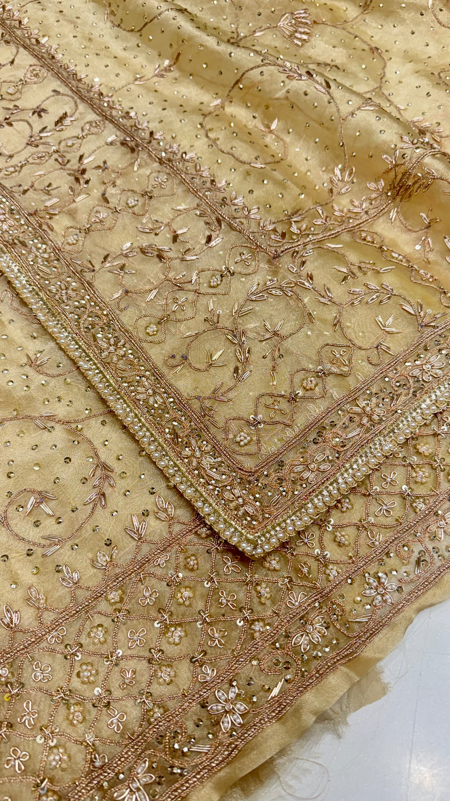Royal Farukhabadi Hand-Embroidered Unstitched Glass Organza Suit
