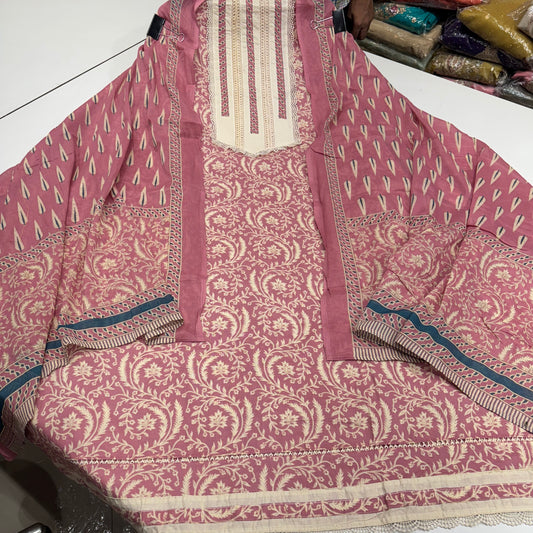 Trendy Pure Cotton Digital Print & Neck Work Suit with Cotton Print Dupatta & Bottom