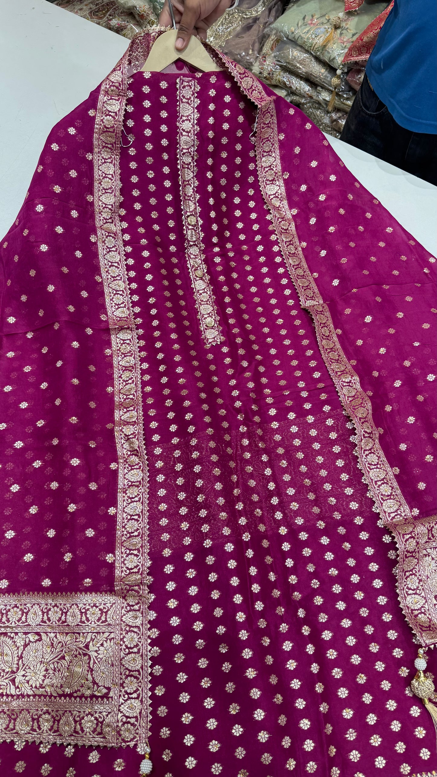 Elegant Hand-Embroidered Unstitched Mysore Georgette Suit Set