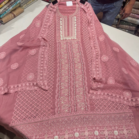 Lakhnavi georgett pearls work suit set