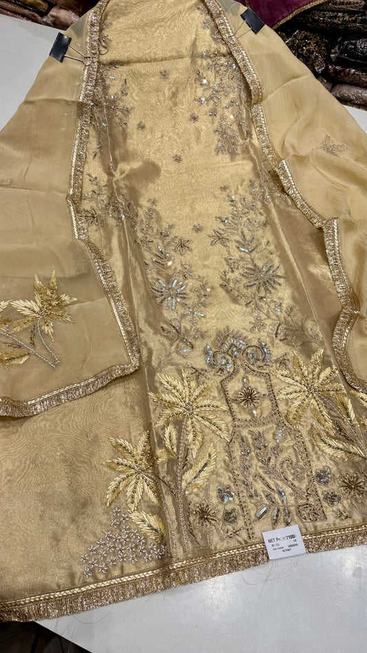 Royal Orchid Pure Tissue Hand Embroidered Unstitched Suit Set