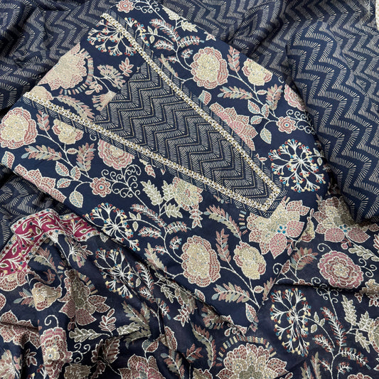 Navy blue printed designer cotton suit set