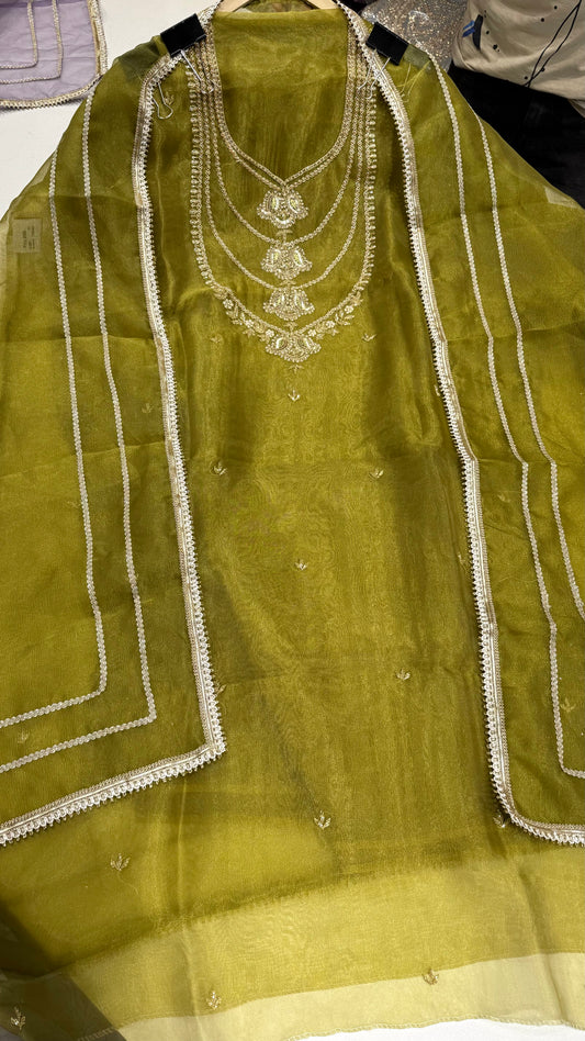 Designer Glass Tissue Hand-Embroidered Unstitched Suit