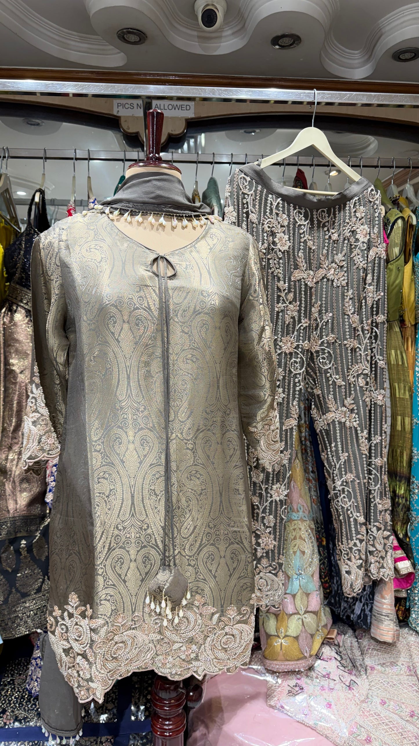 Pure Kheenkhaab Handwork pearls embroided pants suit