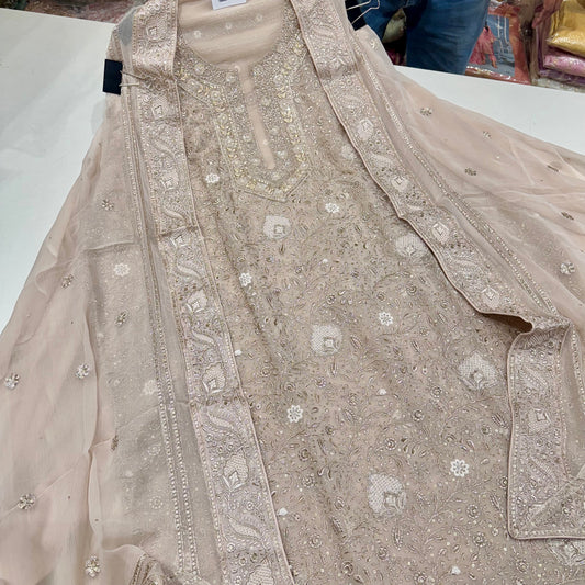 ✨Pure Georgett Lakhnavi jaal hand embroided Suit Set