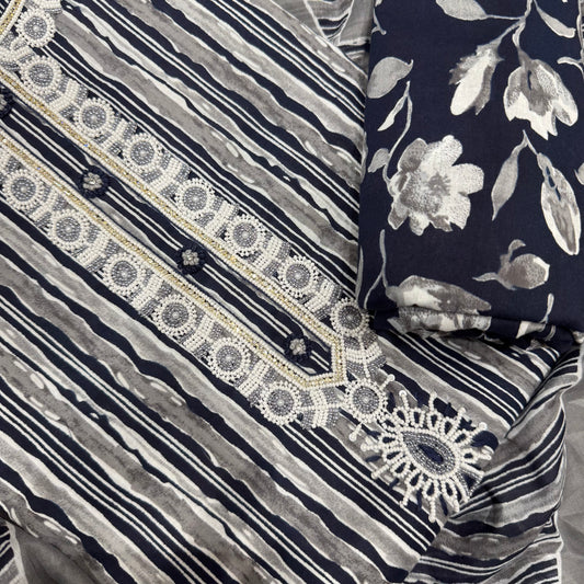 Navy blue Cotton printed suit set