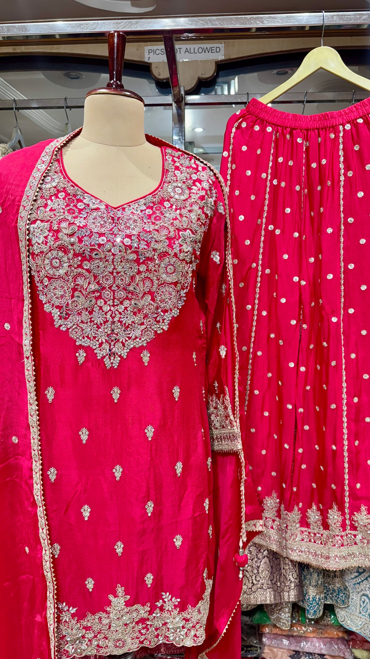 Chinon Crepe Readymade Sharara Suit with Zari & Sequin Embroidery