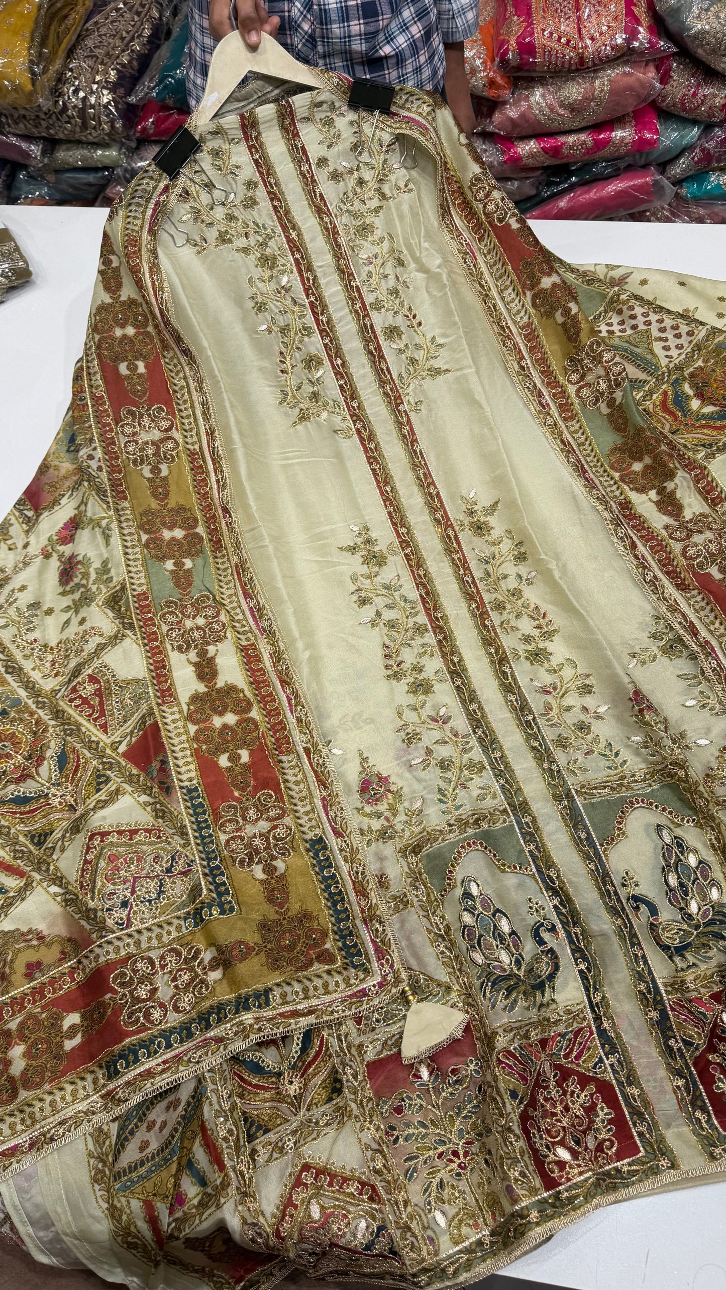 ✨ Sabyasachi Inspired Pure Organza Silk ivory Designer Unstitched Suit Set