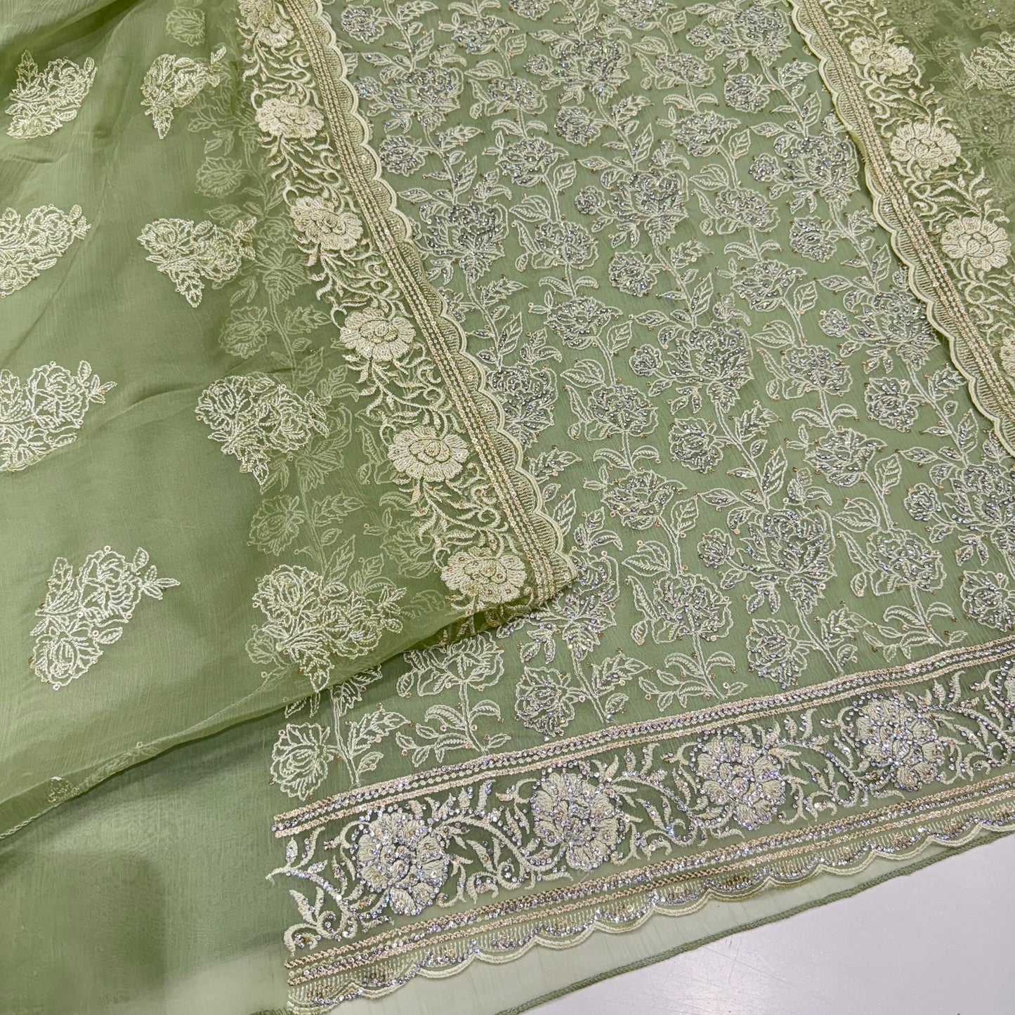 Crush Georgette Suit with Lakhnavi Thread Work & Zarkan Detailing