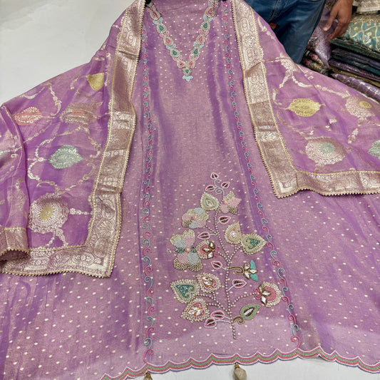 Royal Radiance: Handcrafted Banarasi Tissue Suit with Designer Motifs