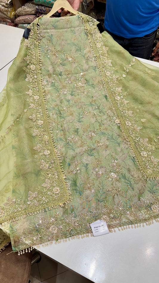 Pure Crush Tissue Unstitched Suit with Zardozi Embroidery