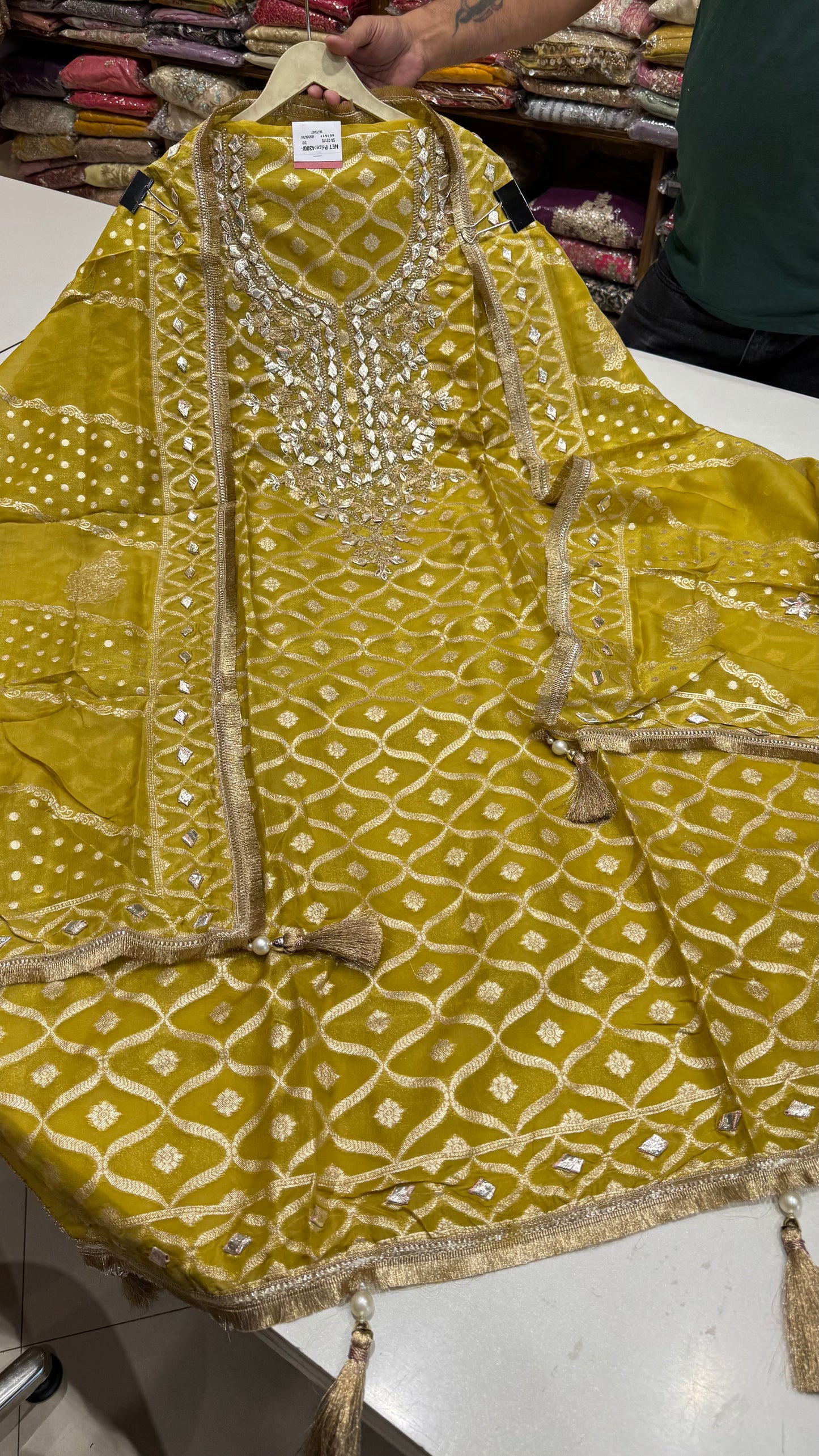Luxury Banarasi Tissue Unstitched Suit Set – Gota Patti Glam with Statement Dupatta & Silk Bottom (2.5m)